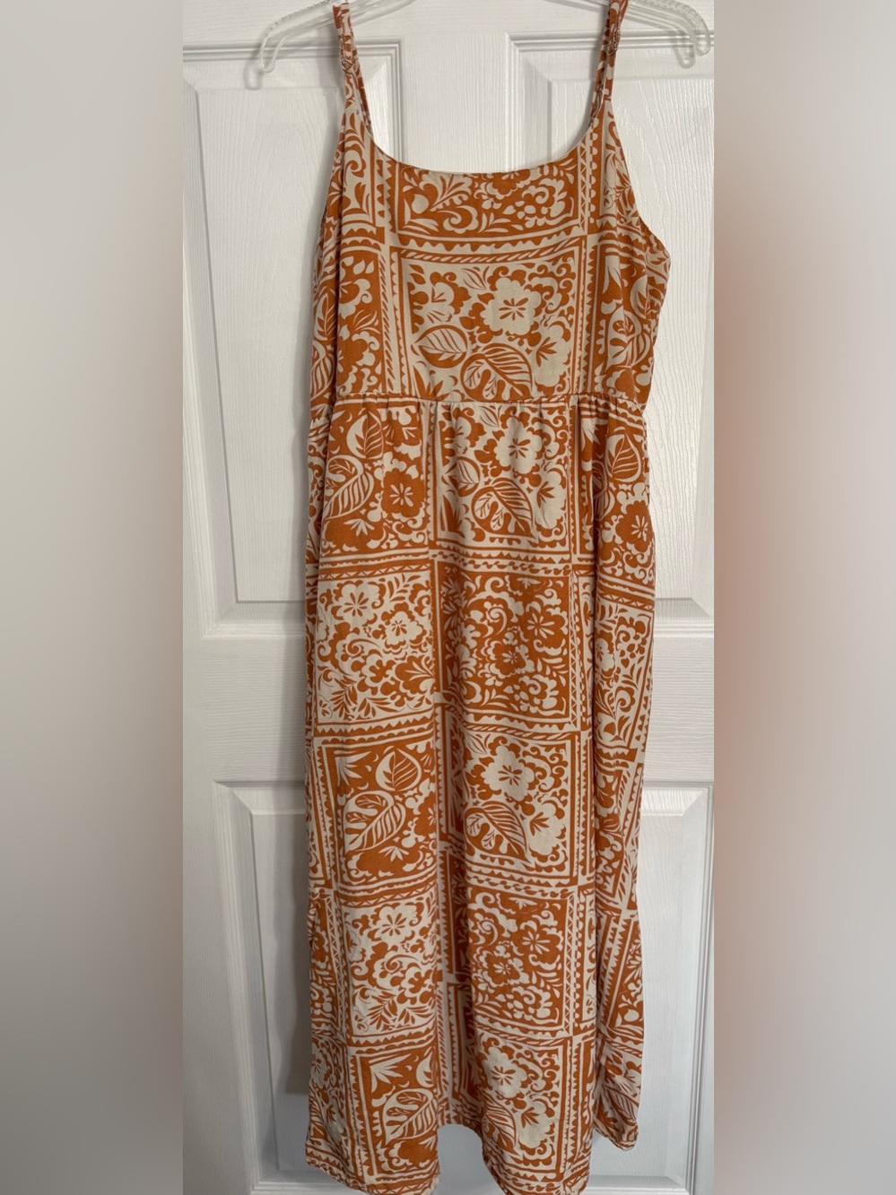 Japna Rust & Cream Floral Tile Print Sleeveless Dress